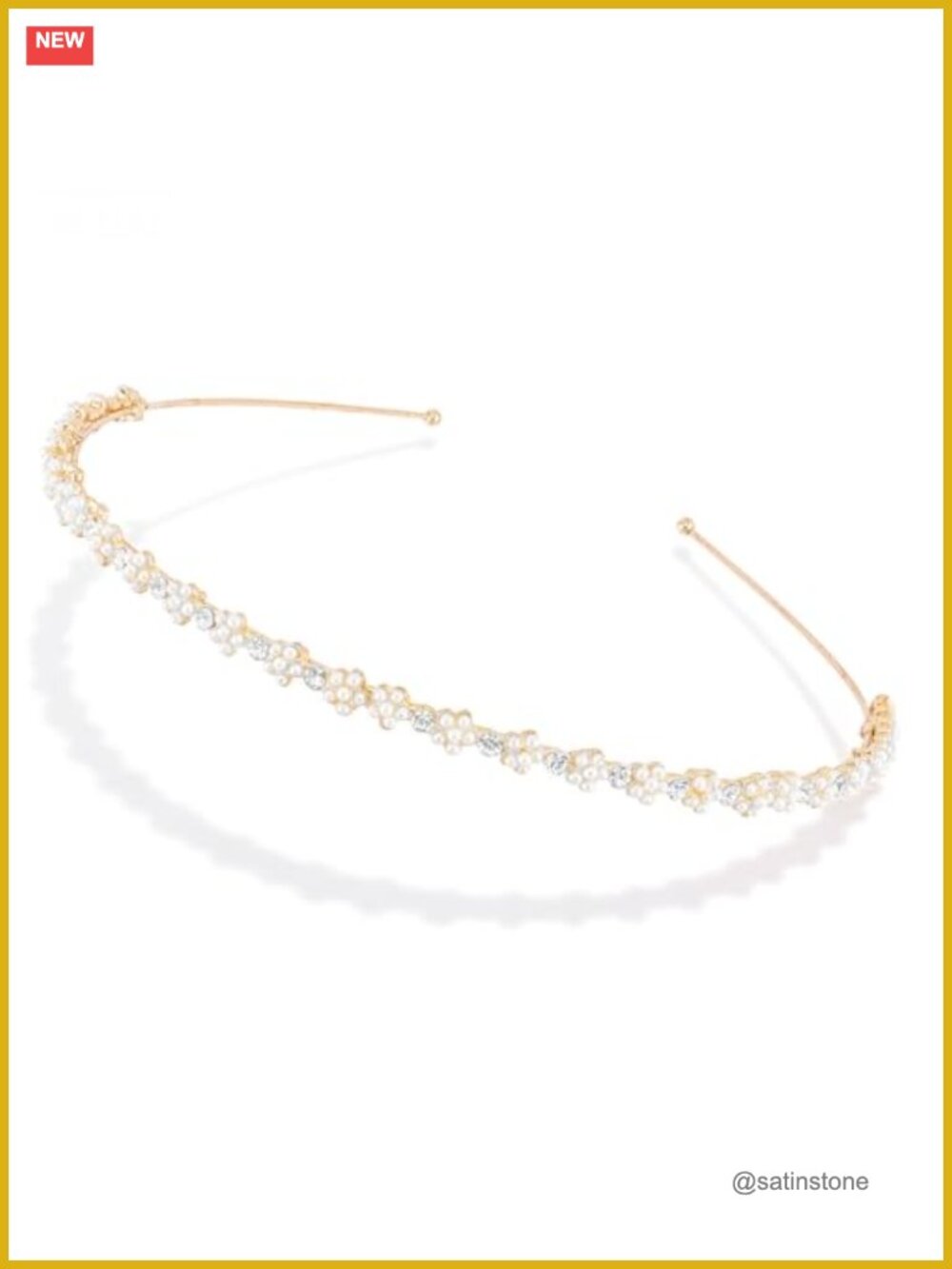 Gold Tone Headband with Faux Pearl Flowers and Crystals for Weddings
